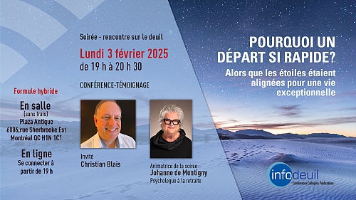 <h2>Soirée-rencontre sur le deuil du 3 février 2025 avec Christian Blais</h2>